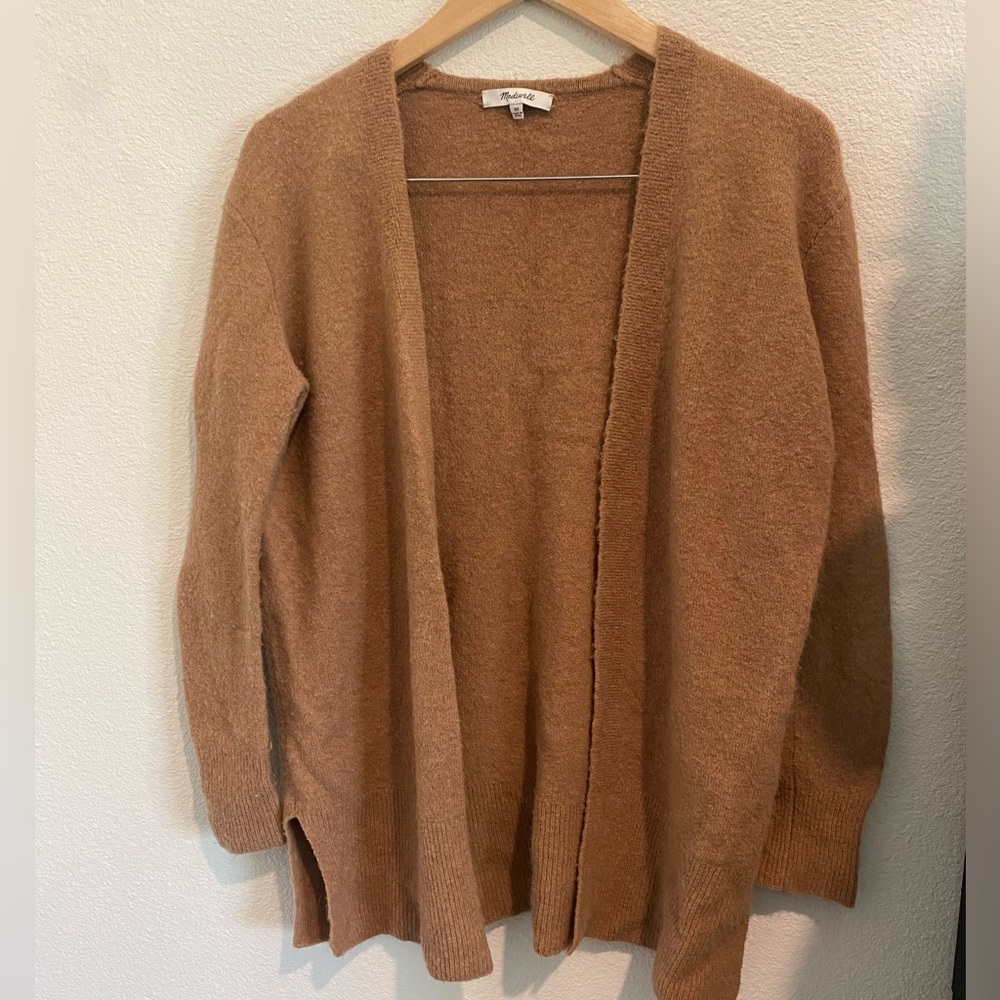 Madewell wool blend, long Cardigan sweater, camel brown.  Perfect for the fall